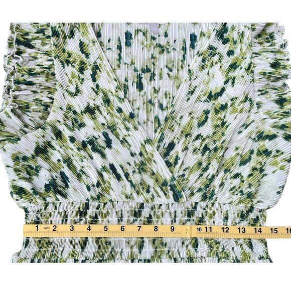 Chelsea28 Flutter Sleeve Plissé Midi Green Ivory Dress NWT Nordstrom - Large - Picture 7 of 12